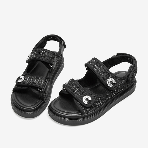 百思图2021夏季新款商场同款时髦小香风厚底休闲女凉鞋WKC05BL1