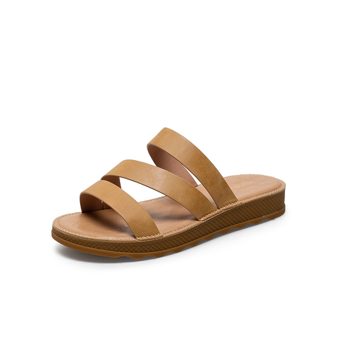 百思图2021夏季新款商场同款简约外穿厚底一字拖女拖鞋YB601BT1