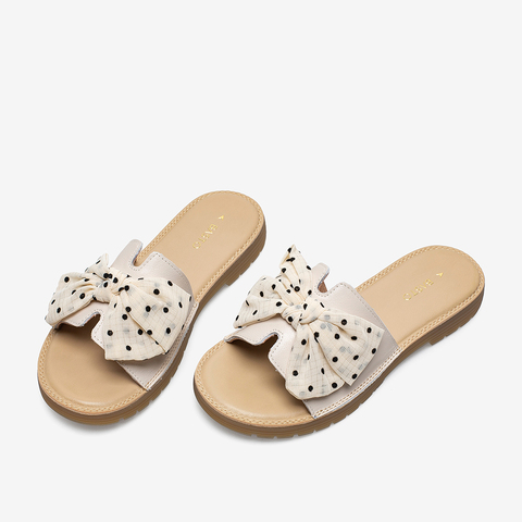 百思图2021夏季新款商场同款时尚蝴蝶结平底一字拖女拖鞋YB209BT1