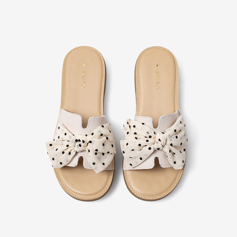 百思图2021夏季新款商场同款时尚蝴蝶结平底一字拖女拖鞋YB209BT1