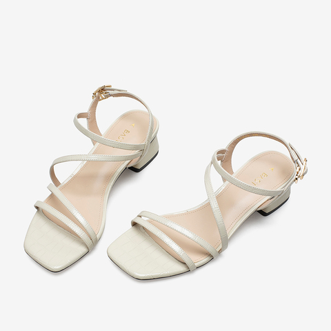 百思图2021夏季新款商场同款休闲石头纹粗中跟露趾女凉鞋RQ223BL1