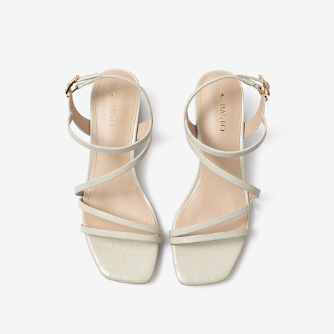 百思图2021夏季新款商场同款休闲石头纹粗中跟露趾女凉鞋RQ223BL1