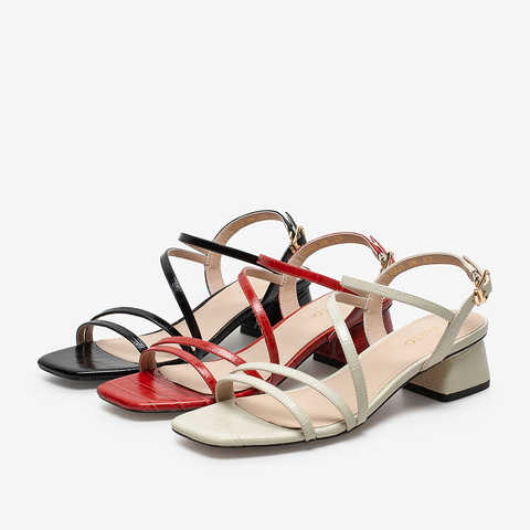 百思图2021夏季新款商场同款休闲石头纹粗中跟露趾女凉鞋RQ223BL1