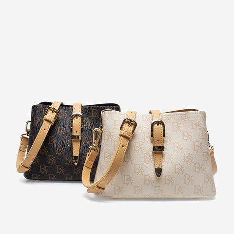 百思图2021夏季新款商场同款经典复古老花包单肩斜挎包女X2318BX1