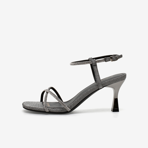 百思图2021夏季新款商场同款时髦亮钻气质细高跟凉鞋女MBA1ABL1