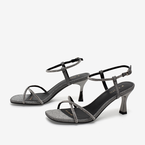 百思图2021夏季新款商场同款时髦亮钻气质细高跟凉鞋女MBA1ABL1