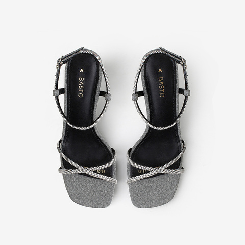 百思图2021夏季新款商场同款时髦亮钻气质细高跟凉鞋女MBA1ABL1