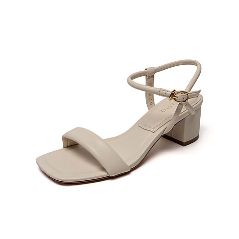 百思图2021夏季新款商场同款优雅气质一字带粗跟女凉鞋MB16ABL1