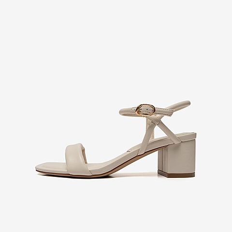 百思图2021夏季新款商场同款优雅气质一字带粗跟女凉鞋MB16ABL1