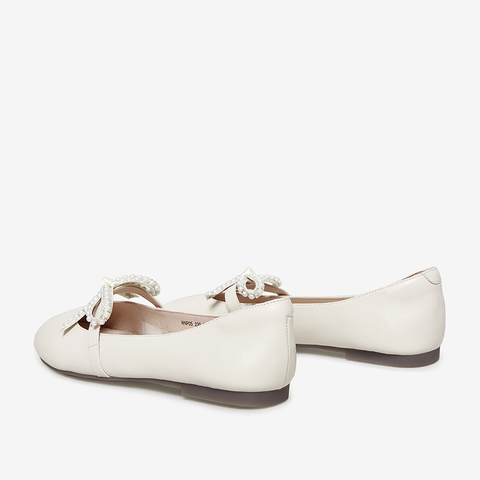 百思图2021春季新款时髦珍珠蝴蝶结方跟浅口玛丽珍女单鞋WNP05AQ1