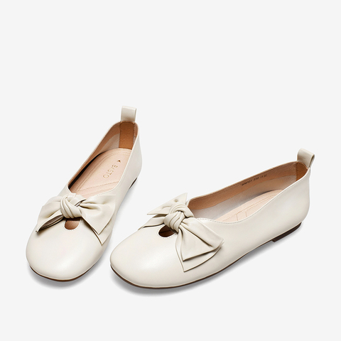 百思图2021春新款时尚蝴蝶结饰简约方跟浅口懒人鞋女单鞋WNP07AQ1