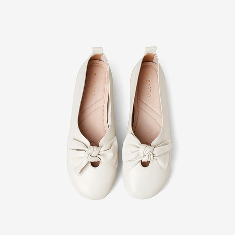 百思图2021春新款时尚蝴蝶结饰简约方跟浅口懒人鞋女单鞋WNP07AQ1