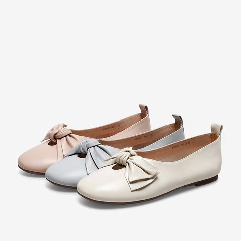 百思图2021春新款时尚蝴蝶结饰简约方跟浅口懒人鞋女单鞋WNP07AQ1
