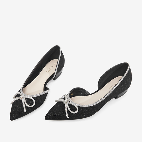 百思图2021夏季新款商场同款时髦亮片蝴蝶结饰粗跟凉鞋女RTV38BK1