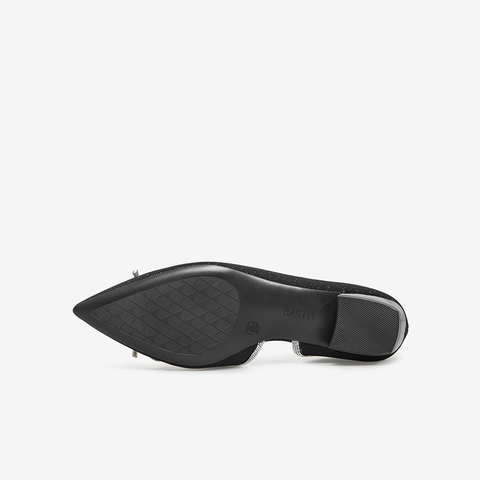 百思图2021夏季新款商场同款时髦亮片蝴蝶结饰粗跟凉鞋女RTV38BK1