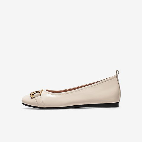 百思图2021秋季新款商场同款时髦金属扣平底浅口女单鞋WMW01CQ1