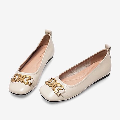 百思图2021秋季新款商场同款时髦金属扣平底浅口女单鞋WMW01CQ1