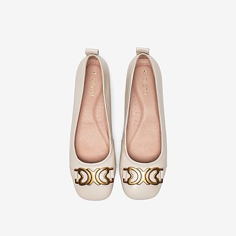 百思图2021秋季新款商场同款时髦金属扣平底浅口女单鞋WMW01CQ1