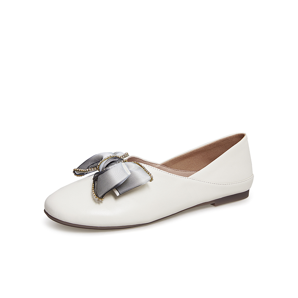 百思图2021秋季新款商场同款优雅气质蝴蝶结浅口女单鞋WNP06CQ1