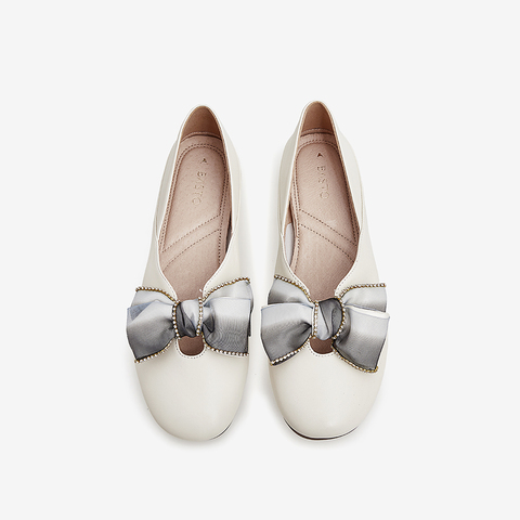 百思图2021秋季新款商场同款优雅气质蝴蝶结浅口女单鞋WNP06CQ1