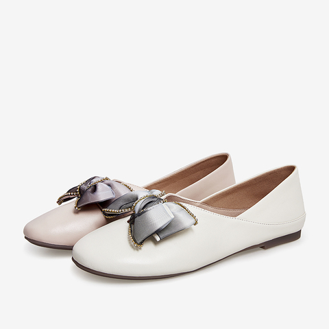 百思图2021秋季新款商场同款优雅气质蝴蝶结浅口女单鞋WNP06CQ1