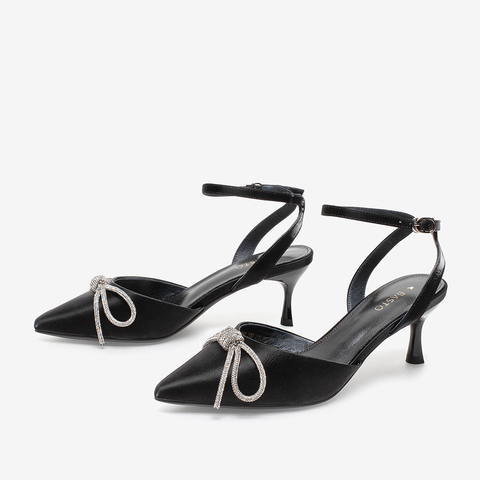 百思图2021夏新款商场同款简约蝴蝶结气质细跟尖头凉鞋女MB829BH1