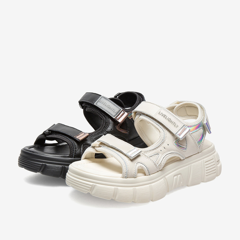 百思图2021夏季新款时尚潮酷街头运动凉厚底沙滩凉女凉鞋VC212BL1