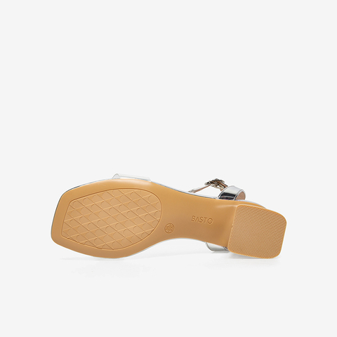 百思图2021夏季新款商场同款时尚蝴蝶结一字带粗跟凉鞋RQ227BL1