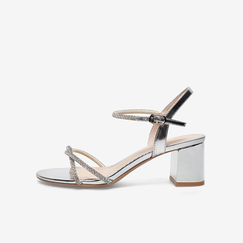 百思图2021夏季新款商场同款时髦亮钻粗跟露趾凉鞋女A9121BL1