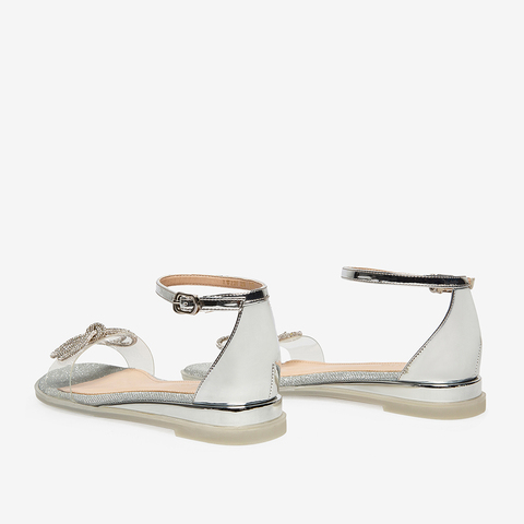 百思图2021夏季新款商场同款时尚一字带蝴蝶结女凉鞋RWZ20BL1