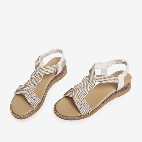 百思图2021夏季新款商场同款时髦仙女风坡跟罗马凉女凉鞋A3112BL1