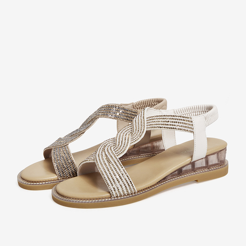 百思图2021夏季新款商场同款时髦仙女风坡跟罗马凉女凉鞋A3112BL1