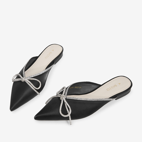 百思图2021夏季新款简约气质蝴蝶结方跟穆勒鞋女拖鞋AL981BH1