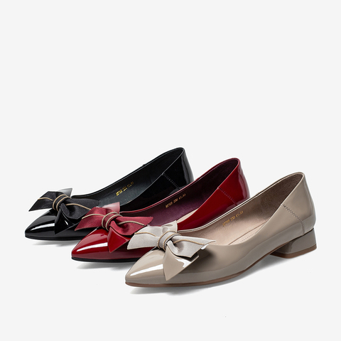 百思图2021秋季新款商场同款时尚蝴蝶结浅口女单鞋A6199CQ1