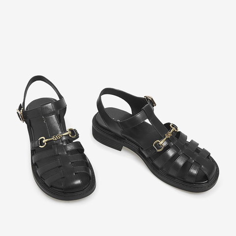 百思图2021夏季新款时尚休闲金属扣沙滩厚底女凉鞋WRK06BL1