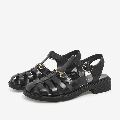 百思图2021夏季新款时尚休闲金属扣沙滩厚底女凉鞋WRK06BL1