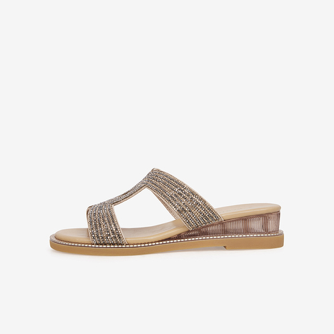 百思图2021夏季新款商场同款复古波西米亚风坡跟女拖鞋A1128BT1