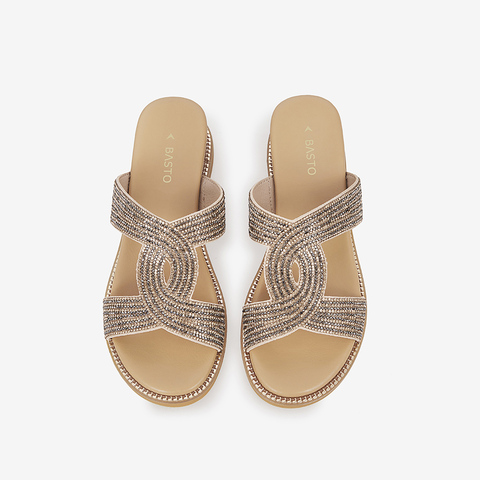 百思图2021夏季新款商场同款复古波西米亚风坡跟女拖鞋A1128BT1