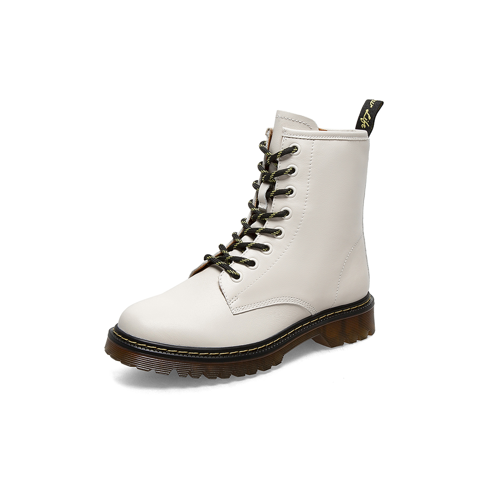 百思图2021冬季新款商场同款圆头英伦风马丁靴女短靴WNZ01DD1