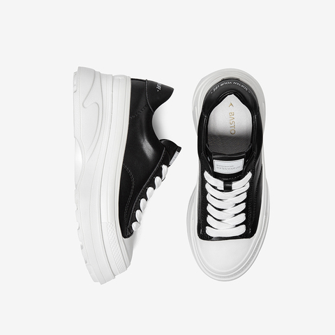 百思图2021秋季新款时髦休闲厚底小白鞋运动风女休闲鞋MD008CM1