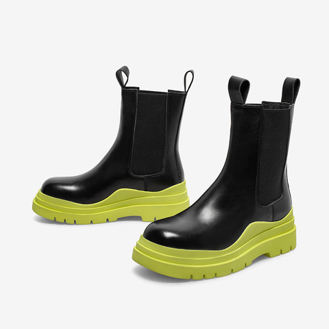 百思图2021冬季新款商场同款圆头厚底切尔西靴女中靴CD091DZ1