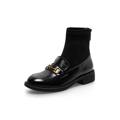 百思图2021冬季新款商场同款简约舒适方跟袜靴女短靴WAQ15DD1