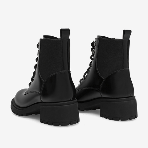 百思图2021冬季新款粗跟英伦风系带马丁靴女短靴WTM03DD1