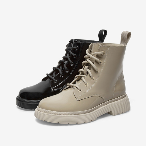 百思图2021冬季新款时尚潮流厚底方跟马丁靴女短靴A5336DD1