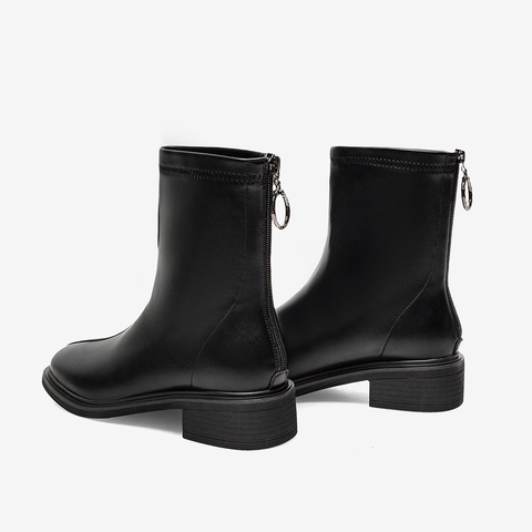 百思图2021冬季新款商场同款优雅气质方跟时装靴女短靴MD108DD1