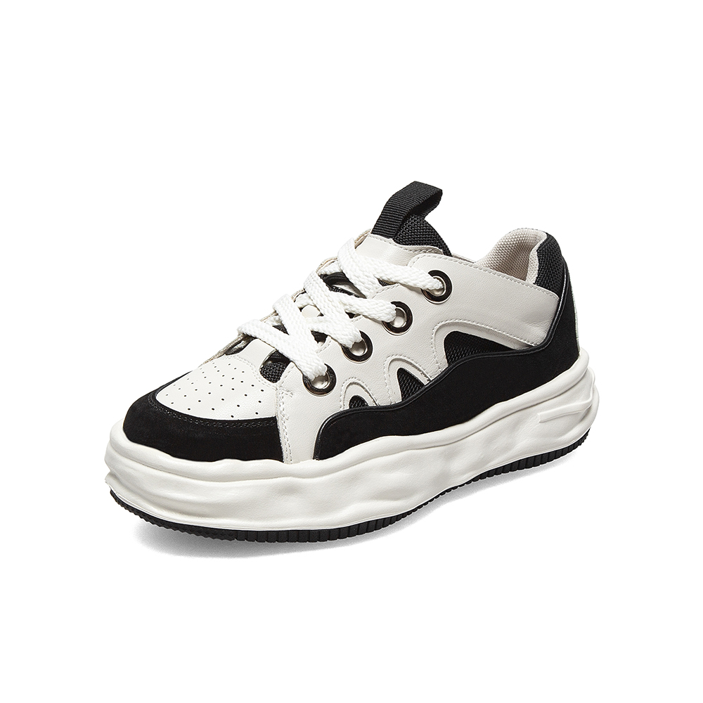 百思图2021秋季新款厚底系带运动风简约舒适女休闲鞋IDB75CM1