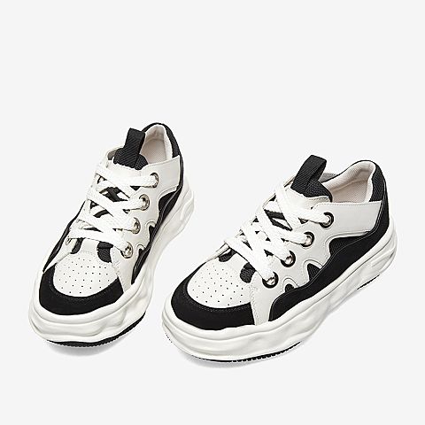 百思图2021秋季新款厚底系带运动风简约舒适女休闲鞋IDB75CM1