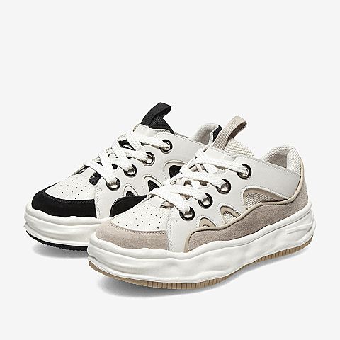 百思图2021秋季新款厚底系带运动风简约舒适女休闲鞋IDB75CM1