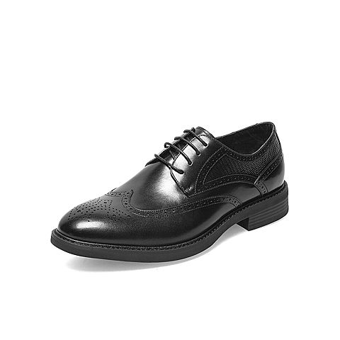 百思图2021秋季新款经典复古商务通勤雕花布洛克男皮鞋H0012CM1