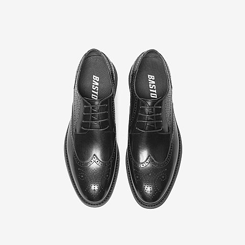 百思图2021秋季新款经典复古商务通勤雕花布洛克男皮鞋H0012CM1